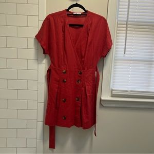 Red Linen Short Sleeve Blazer Dress Size Small